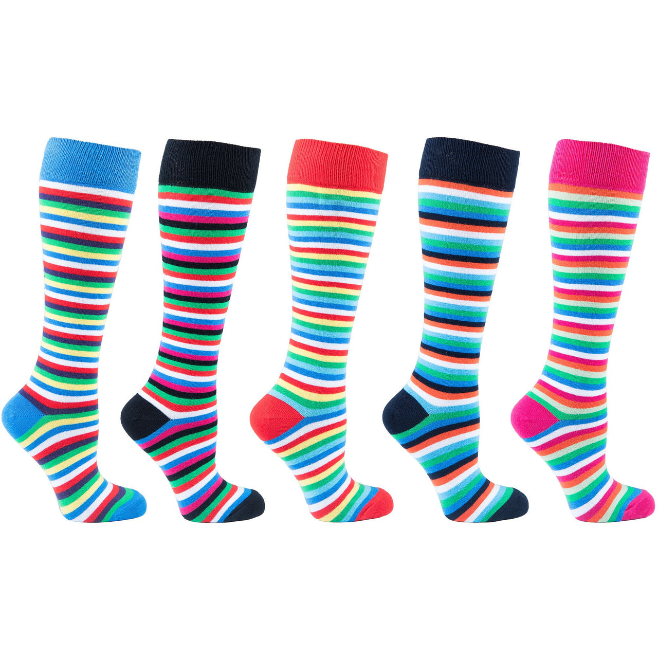 Women's Colorful Stripe Knee High Socks Set - 5 PACK -