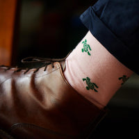 Thumbnail for Summer Ties - Turtle Socks - Men's Mid Calf - Green on Pink - 1 COLOR -