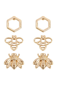 Thumbnail for Riah Fashion - Bee 3 Set Metal Earrings - 2 FINISHES -