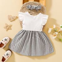 Thumbnail for Plaid Bow Detail Round Neck Dress with Headband - T- 6 SIZES - 2 COLORS -