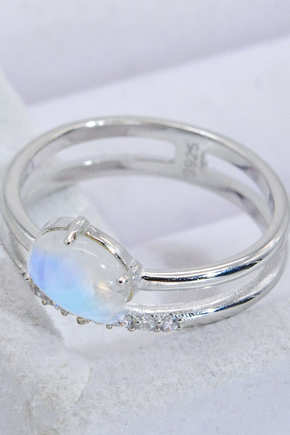 Natural Moonstone and Zircon Double-Layered Ring - T - SIZES 6 THRU 9 - 2 FINISHES -