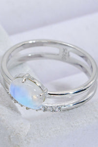 Thumbnail for Natural Moonstone and Zircon Double-Layered Ring - T - SIZES 6 THRU 9 - 2 FINISHES -