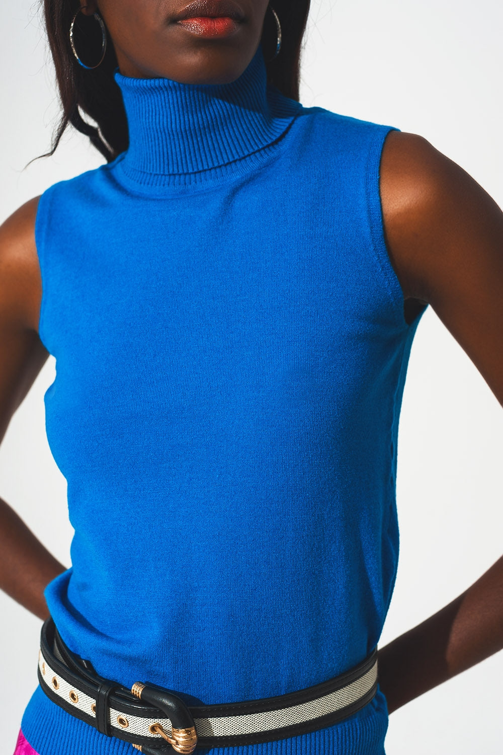 Q2 - Knitted Tank Jumper in Blue - 1 COLOR -