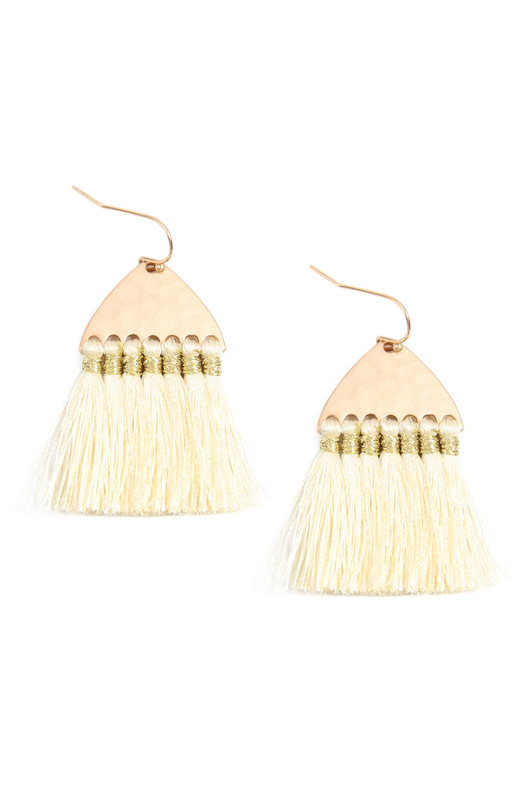 Thread Tassel Hammered Metal Hook Earrings - 11 COLORS -