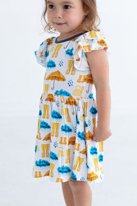 Thumbnail for Eclipse Kids - Flutter Sleeve Twirl Dress - Rainy Days - SIZES 2T THRU 11/12 -