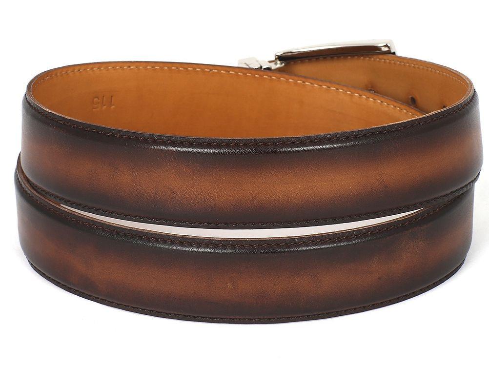 PAUL PARKMAN - Men's Leather Belt Hand-Painted Brown and Camel -