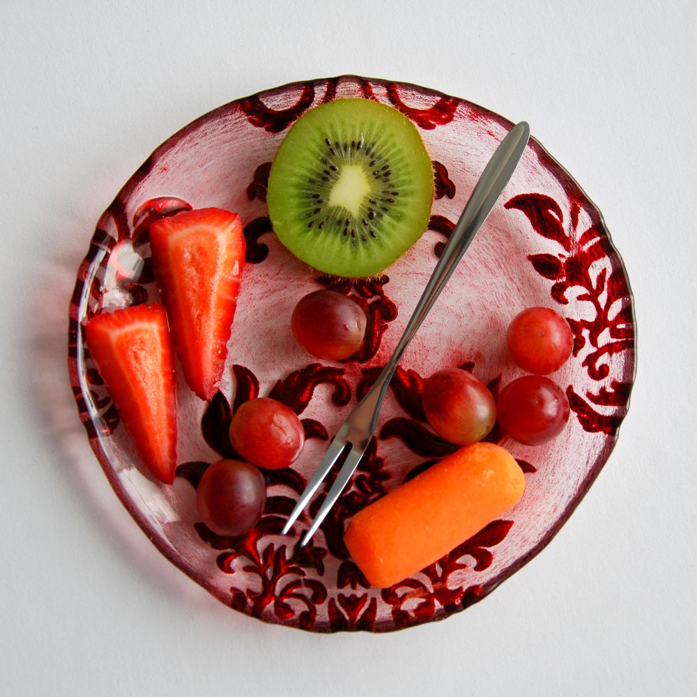 Set/4 DAMASK 6.5" RED/VELVET CANAPE PLATES