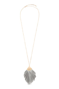 Thumbnail for Feather Shape Pu Leather Tassel Necklace - 8 COLORS -