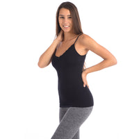 Thumbnail for Seamless Slimming Camisole With Lace Trim at Neckline - Black -