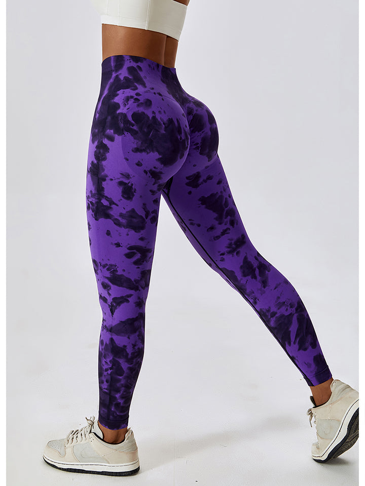 Tie Dye Wide Waistband Active Leggings - T - 7 COLORS -