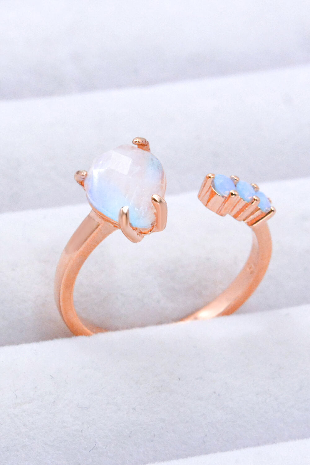 18K Rose Gold-Plated Moonstone Open Ring - T - 1 ADJUSTABLE SIZE - 2 FINISHES -