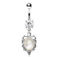 Thumbnail for Ornate White Cat's Eye Dangle Navel Belly Ring -