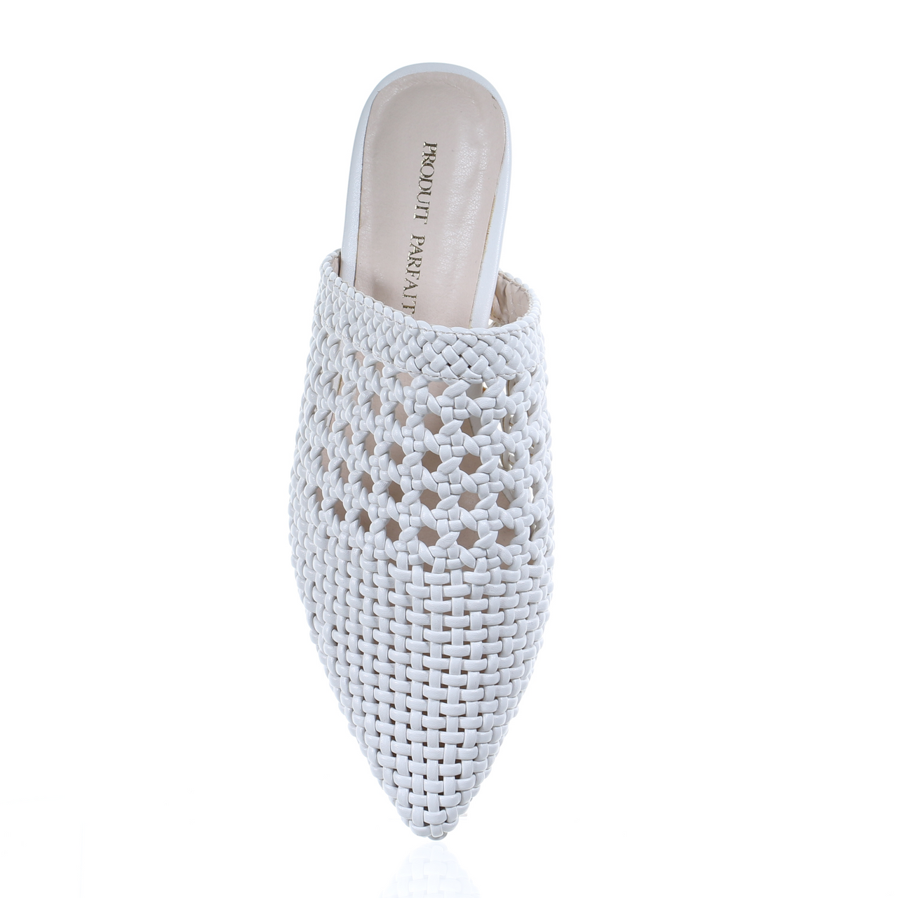 Mesh Leather Pointed Toe Slipper (White)