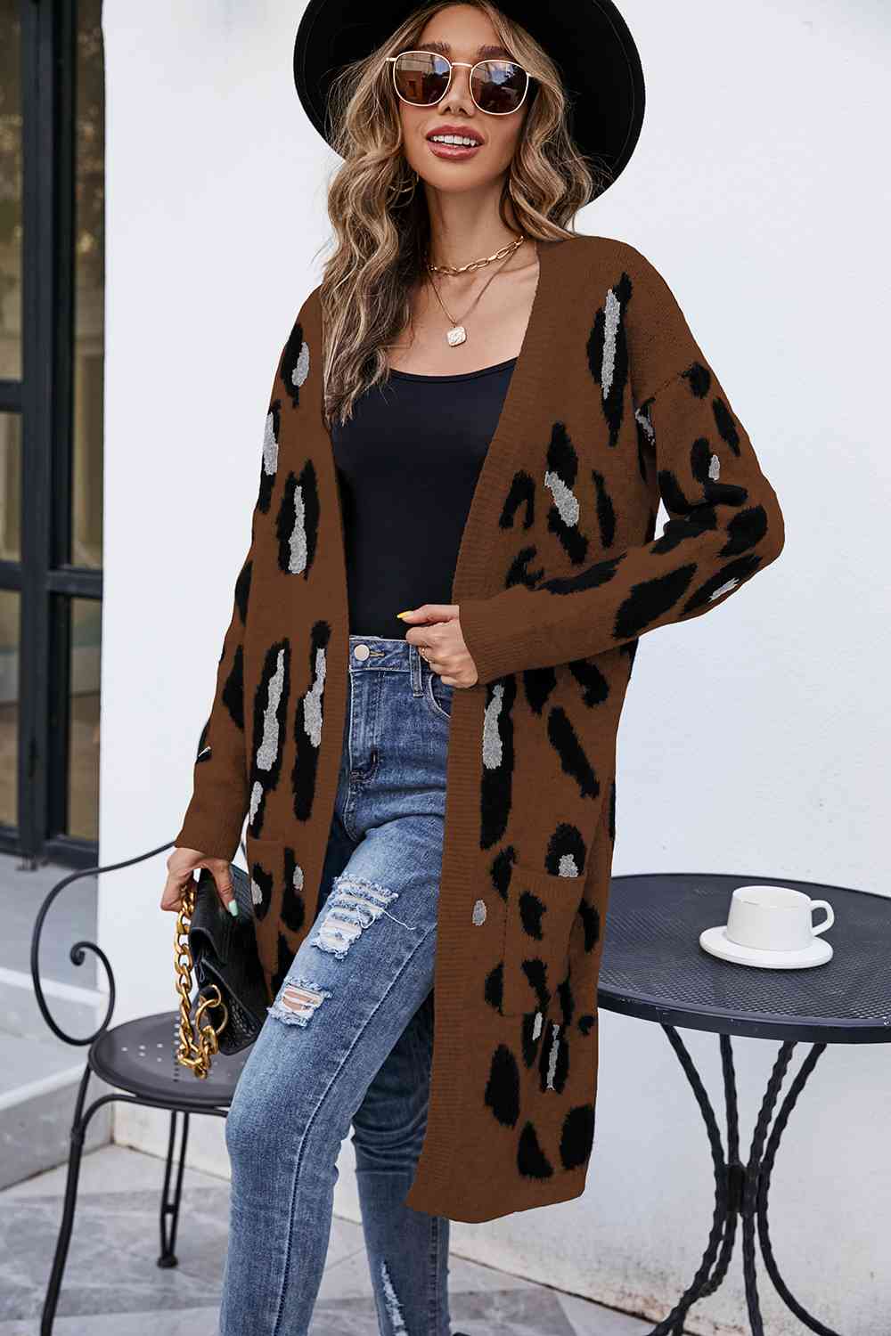 Leopard Open Front Cardigan with Pockets - T - 3 COLORS -