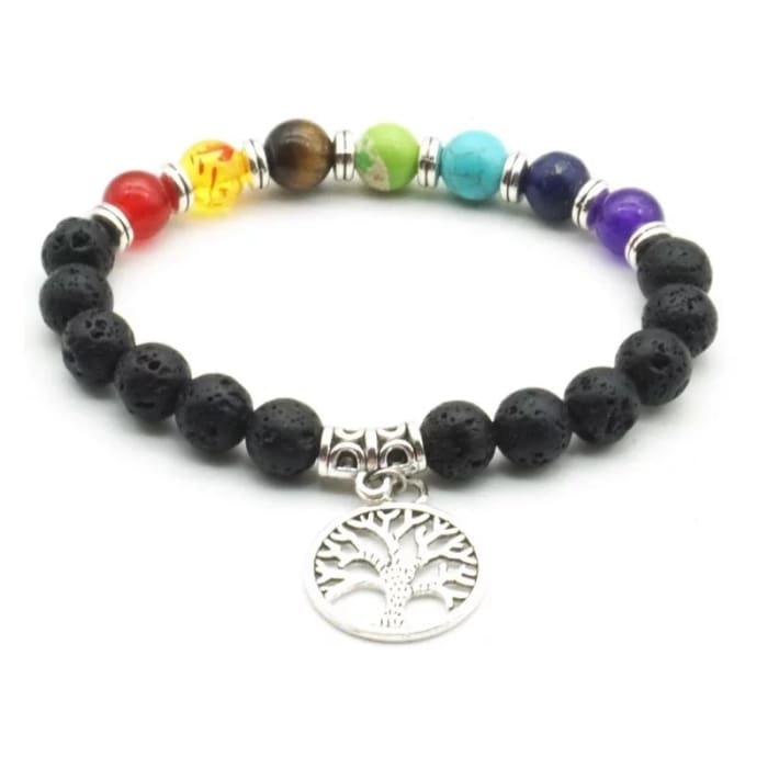 Tree of Life 7 Chakra Healing Balance Essential Oil Large Medallion Bracelet -