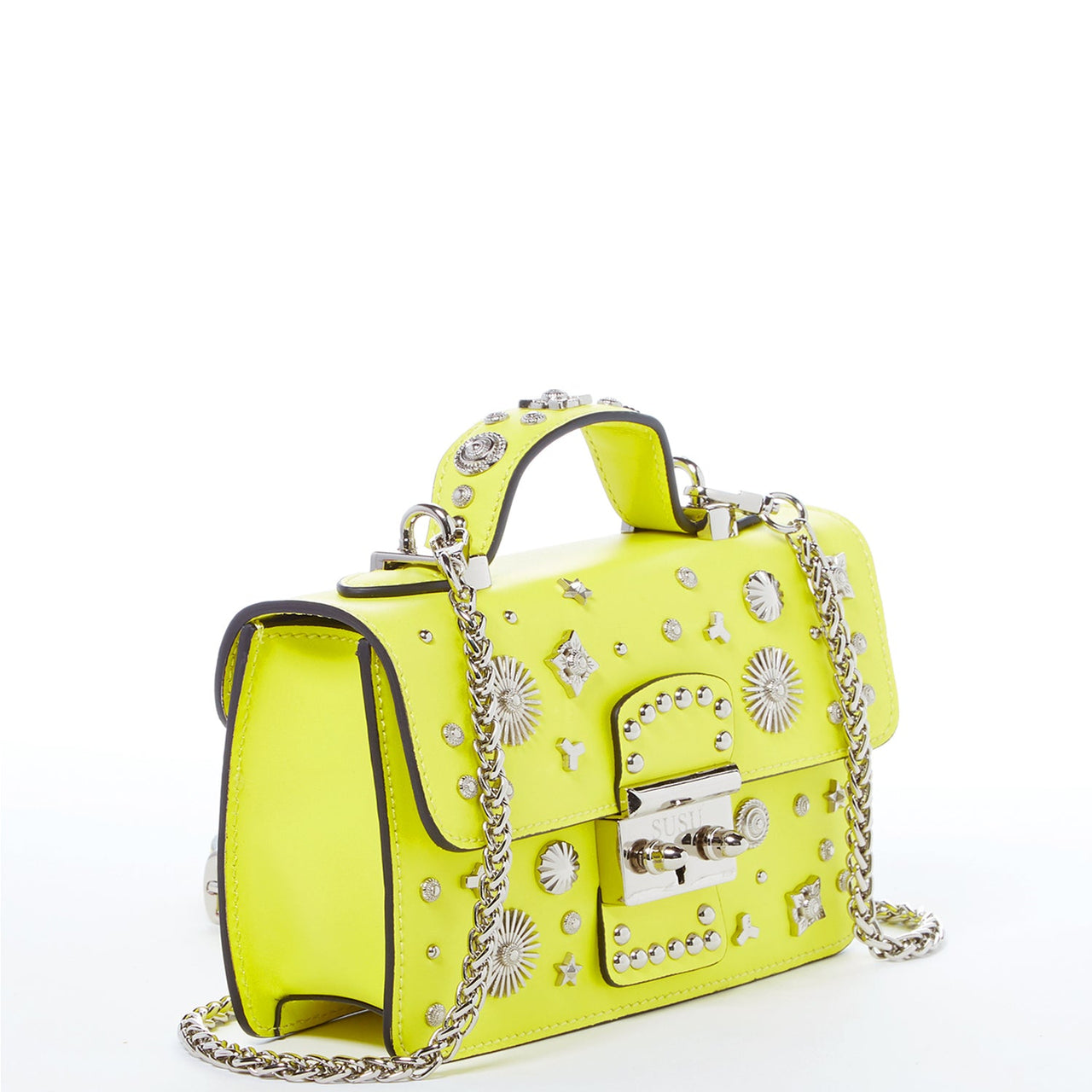 The Hollywood Bright Yellow Studded Leather Crossbody Bag -