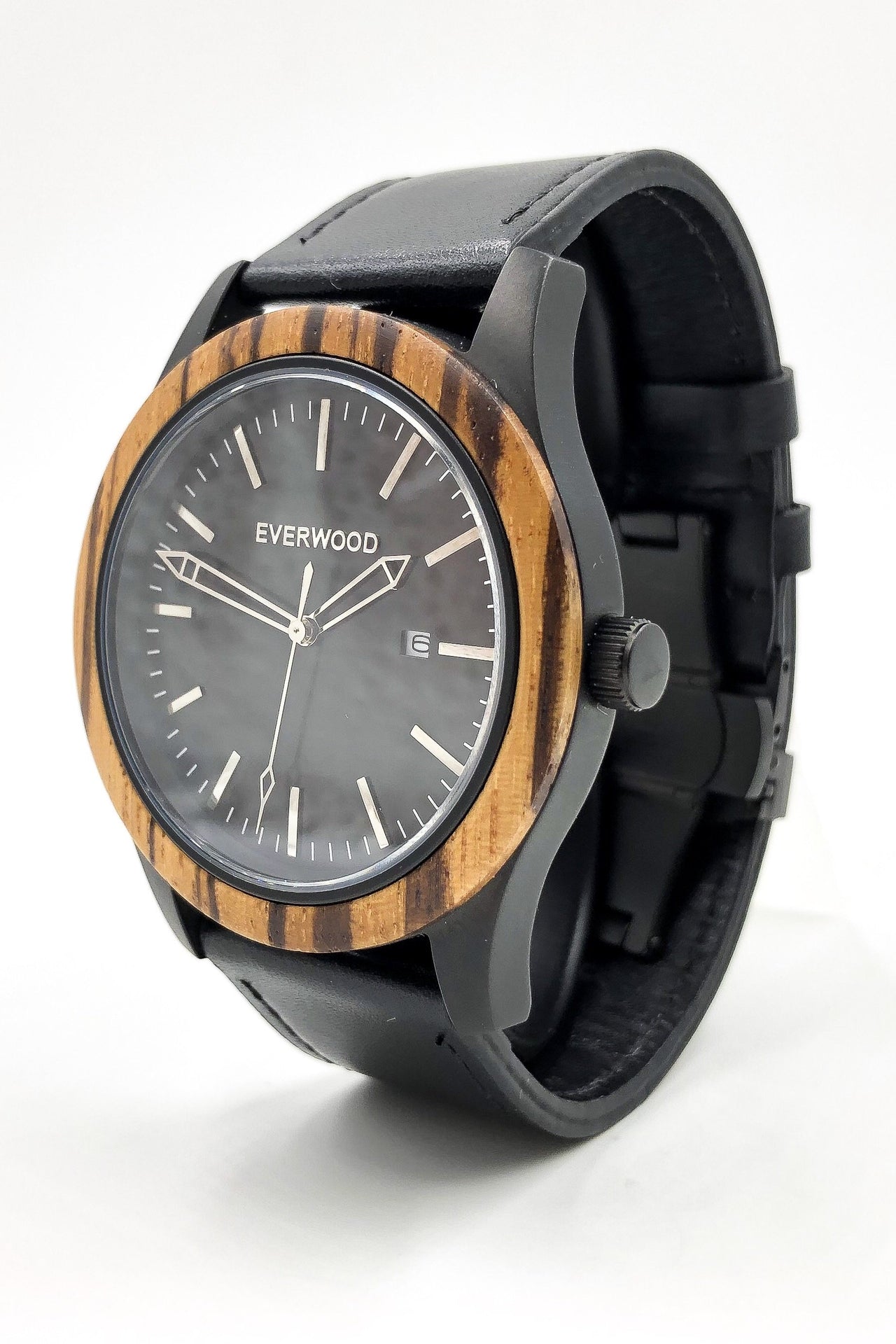 Everwood - Inverness - Zebrawood & Black Leather -