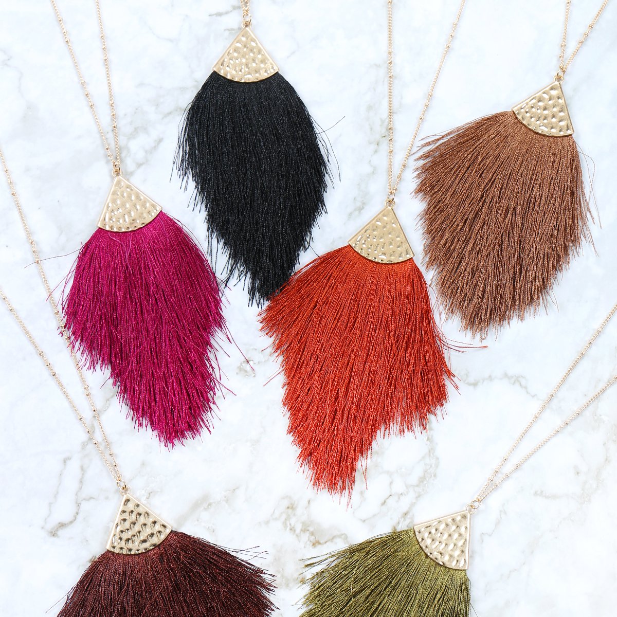 Riah Fashion - Tassel Pendant Dainty Necklace - 34 COLORS -