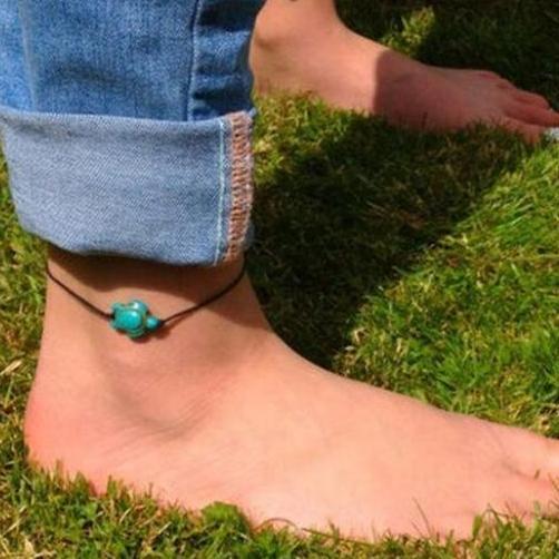 Carved Boho Turquoise Turtle Anklet Ankle Bracelet -