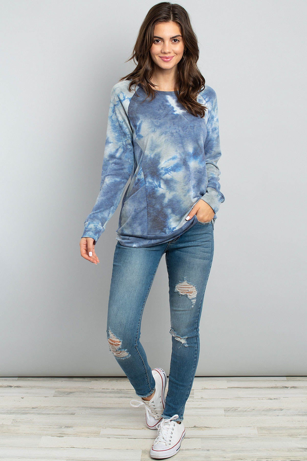 Riah Fashion - Tie Dye Long Sleeve Top With Kangaroo Pocket - 4 COLORS -