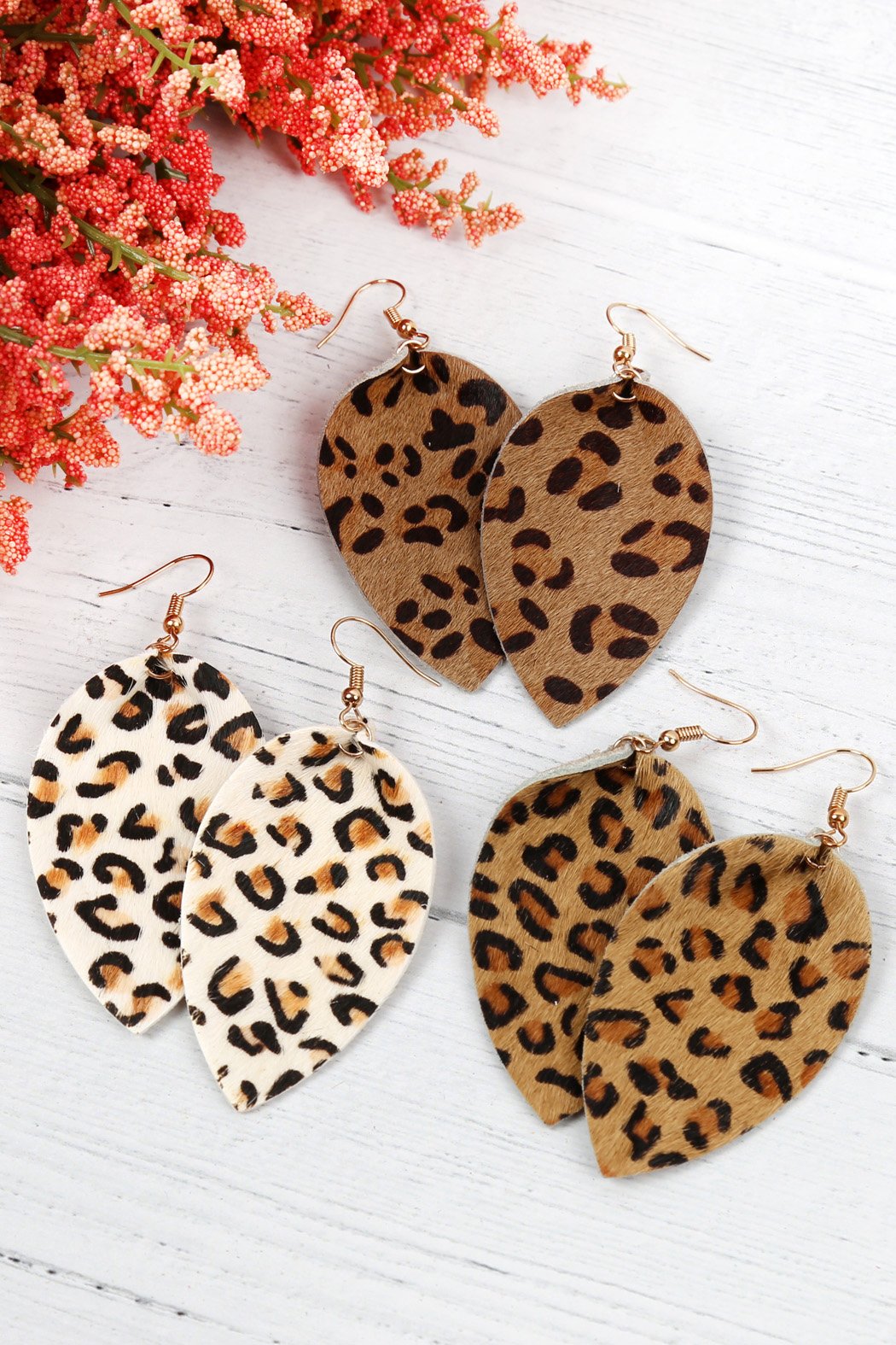 Riah Fashion - Leopard Leather Drop Earrings - 4 COLORS