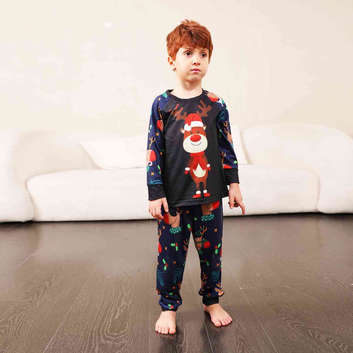 KIDS Reindeer Graphic Top and Printed Pants Set - T -