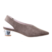 Thumbnail for Clear Heel Suede Pointed Toe Pumps (Dark Beige)