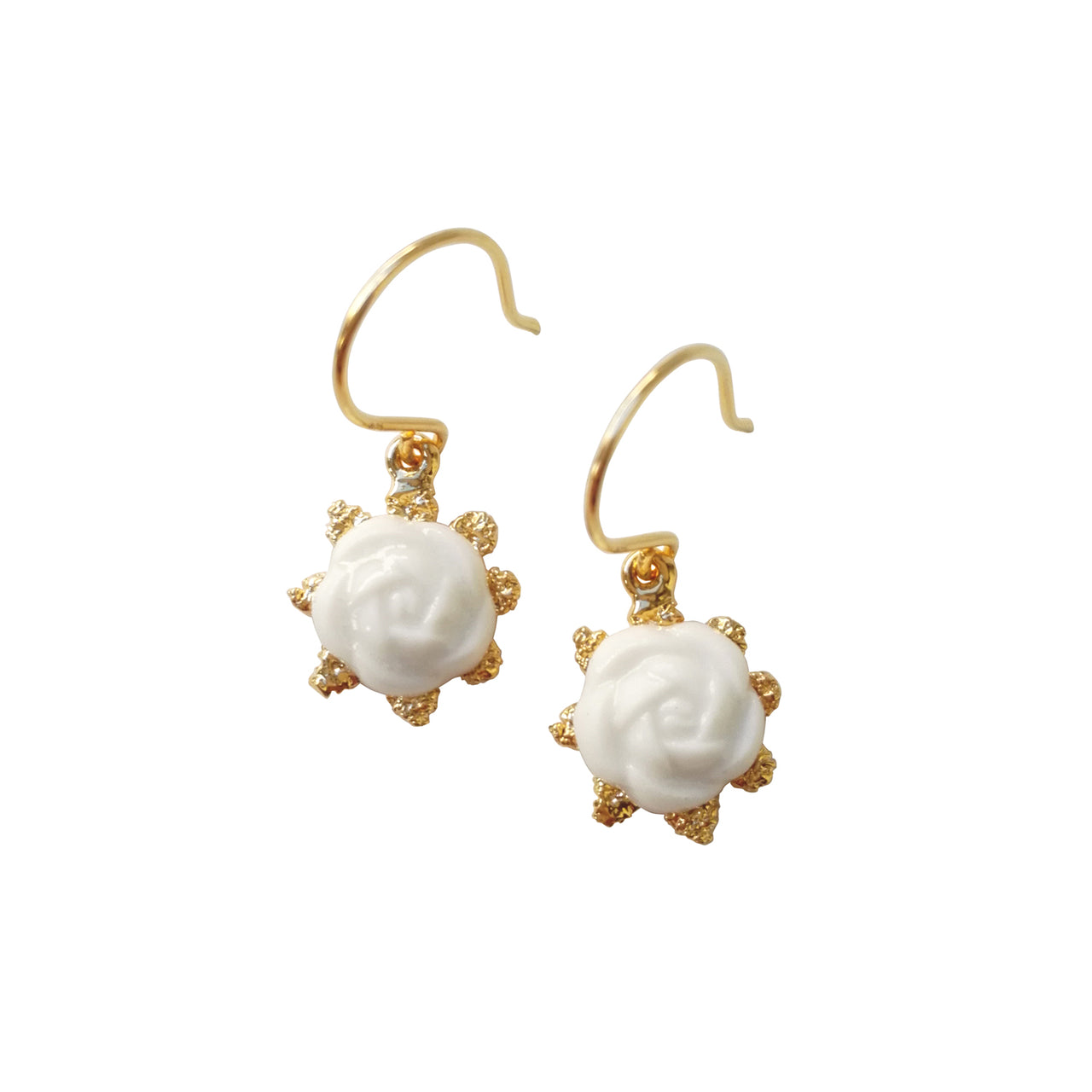 Mini Porcelain Camellia Flower Charm Earrings -