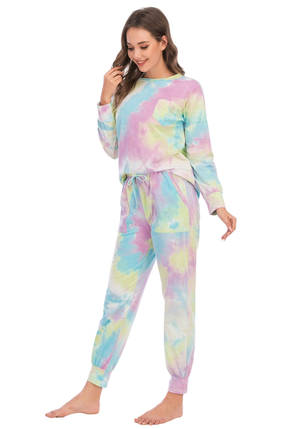 Tie-Dye Top and Pants Lounge Set - 2 PCS. - T - 2 COLORS -