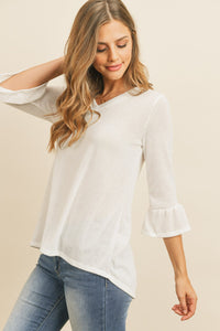 Thumbnail for Riah Fashion - Solid Bell Sleeve V-Neck Top - 5 COLORS -