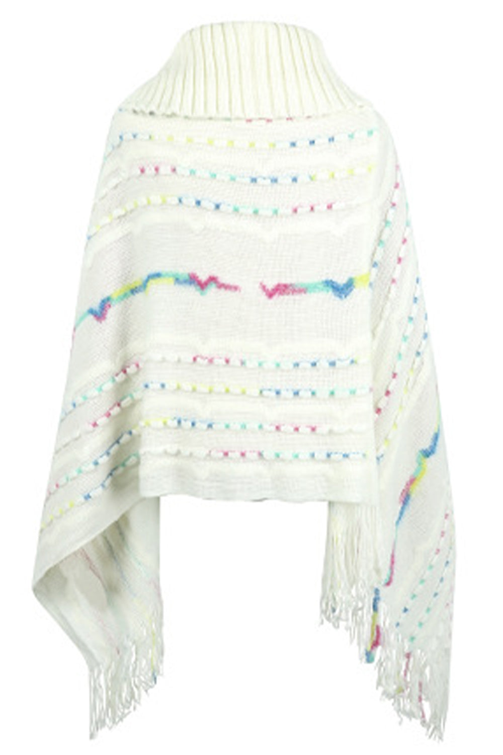 Cloak Sleeve Fringe Detail Poncho - T - 6 COLORS -