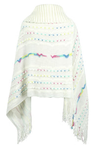 Thumbnail for Cloak Sleeve Fringe Detail Poncho - T - 6 COLORS -