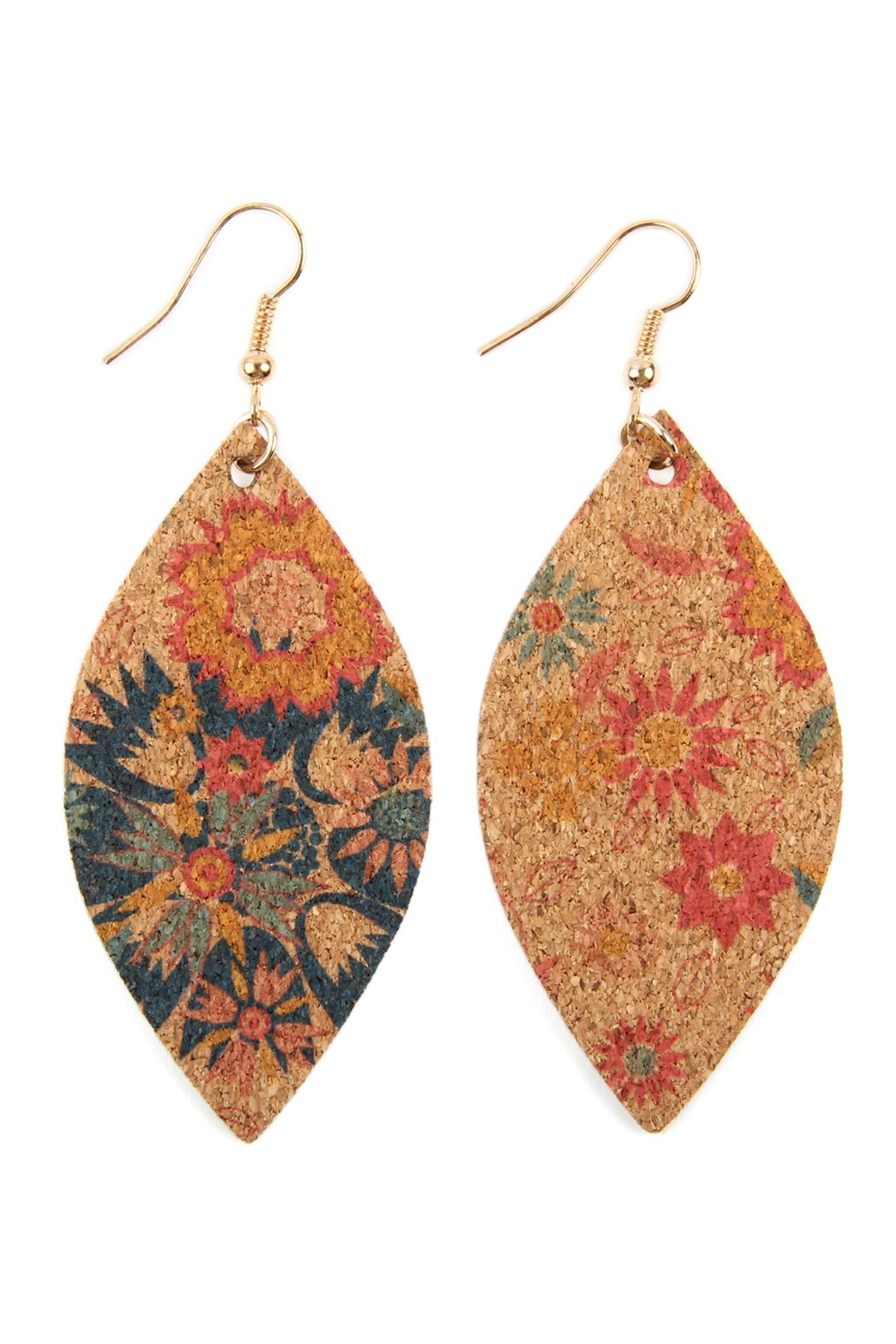 Flower Print Cork Marquise Earrings- Style 1 - 3 COLORS -