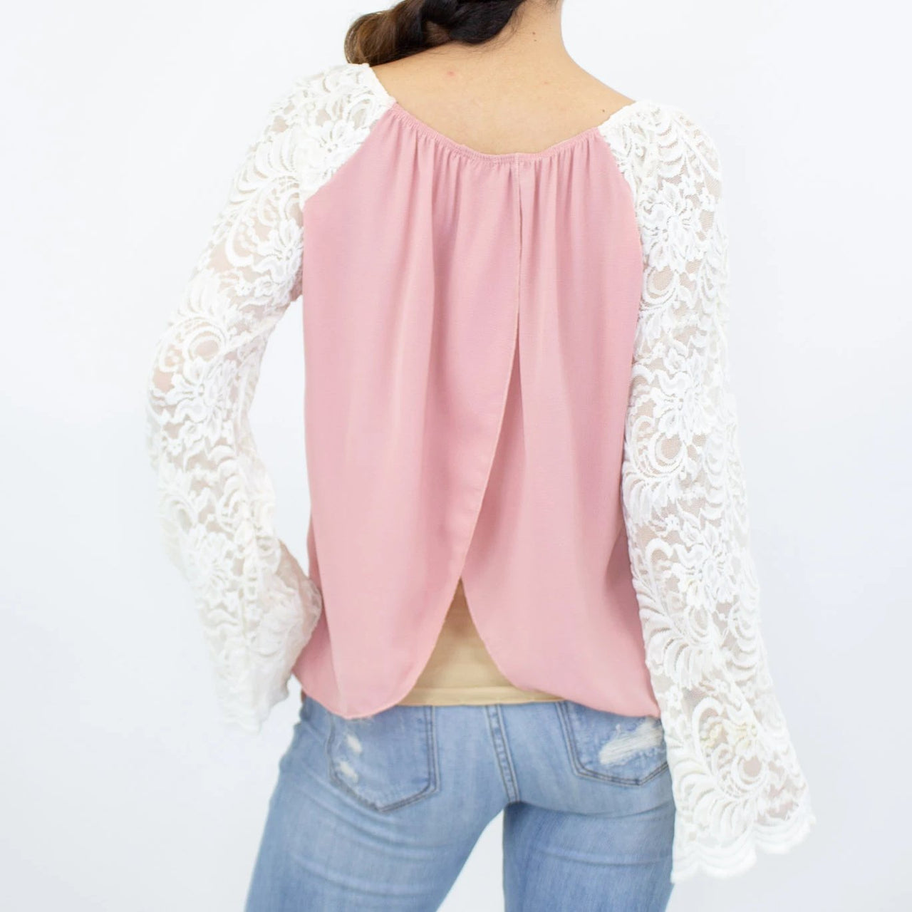 Stylespect - Lace Sleeve Backless Top - Rose - 1 COLOR -