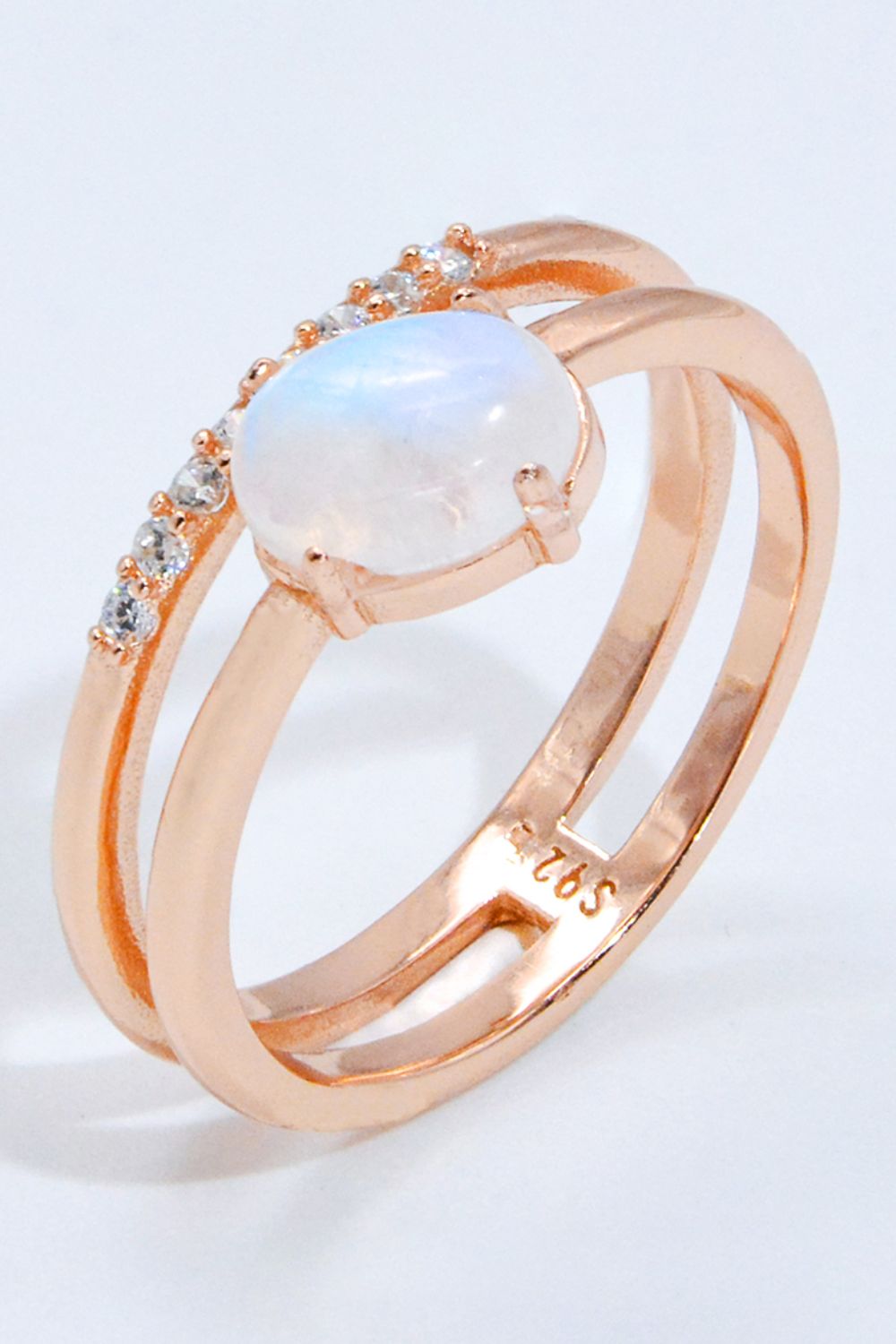 Natural Moonstone and Zircon Double-Layered Ring - T - SIZES 6 THRU 9 - 2 FINISHES -