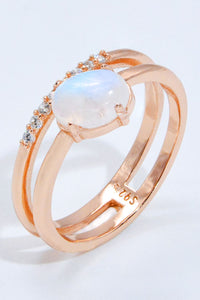 Thumbnail for Natural Moonstone and Zircon Double-Layered Ring - T - SIZES 6 THRU 9 - 2 FINISHES -