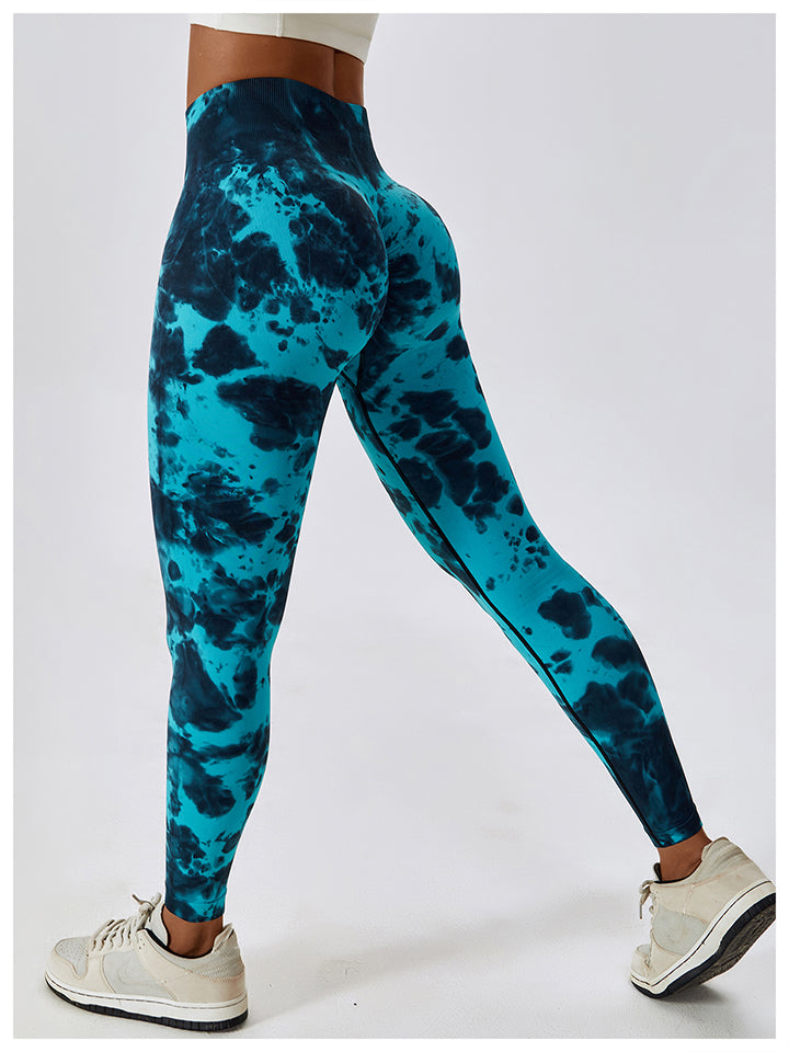 Tie Dye Wide Waistband Active Leggings - T - 7 COLORS -