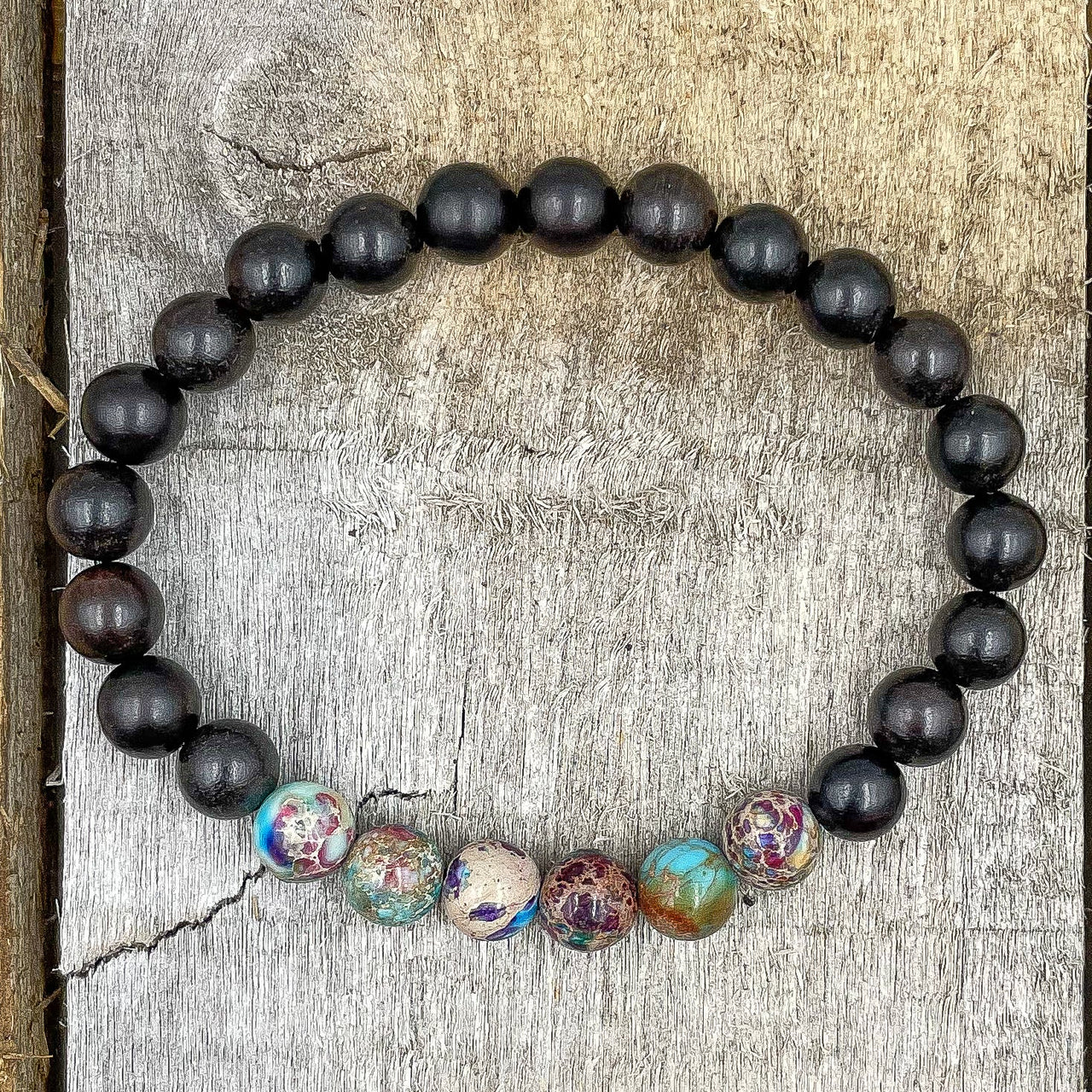 Grove - Galaxy Jasper & Ebony Blackwood Mala Beaded Bracelet -