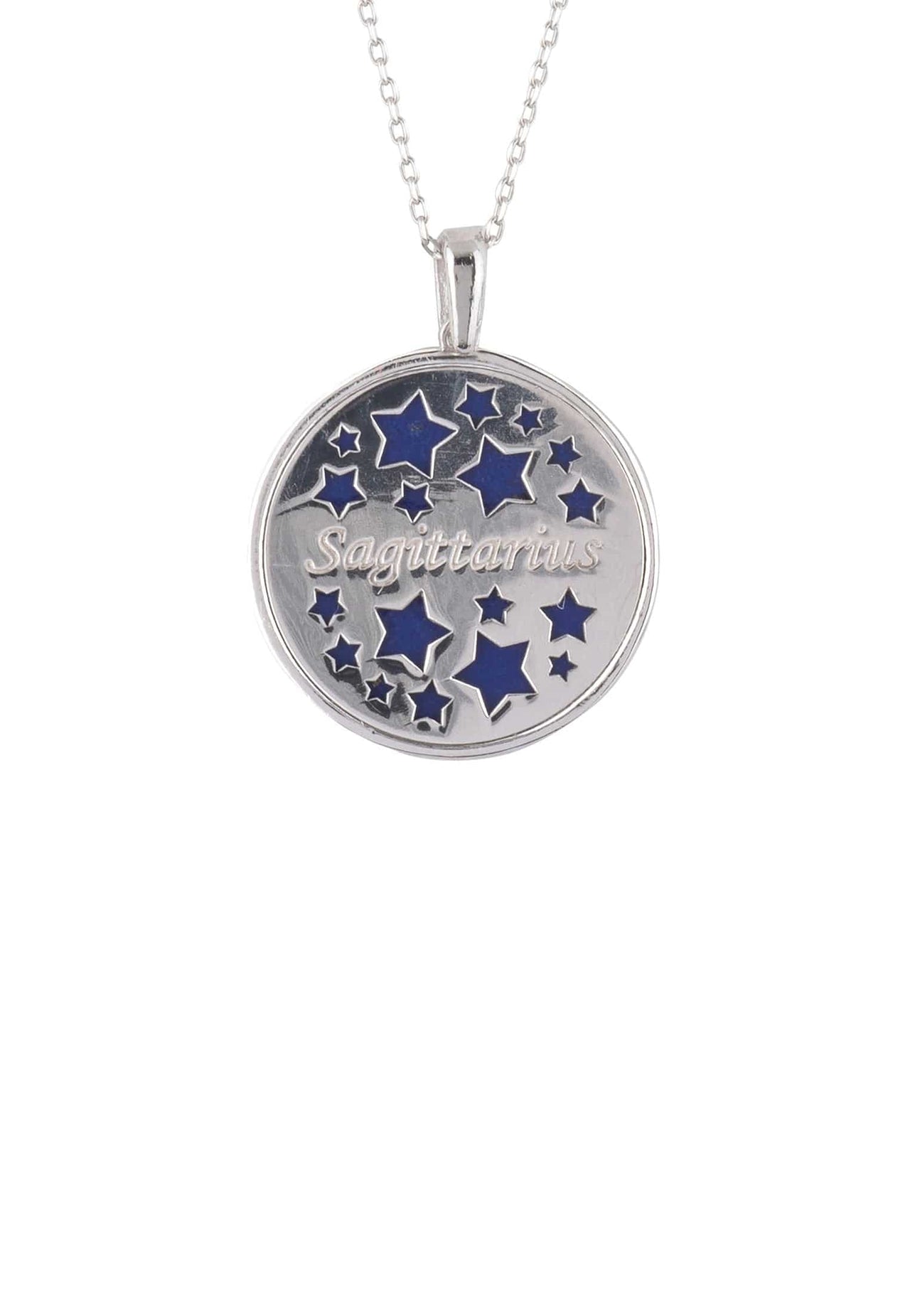 Zodiac Lapis Lazuli Gemstone Star Constellation Pendant Necklace Silver Sagittarius -