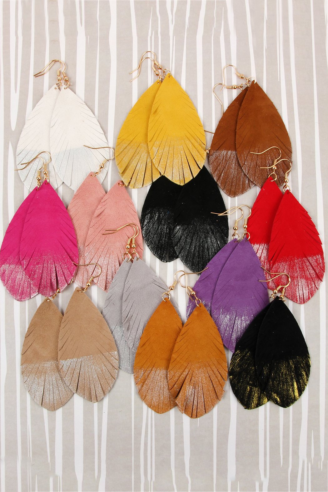 Grunge Tone Fringe Drop Leather Earrings - 12 COLORS -