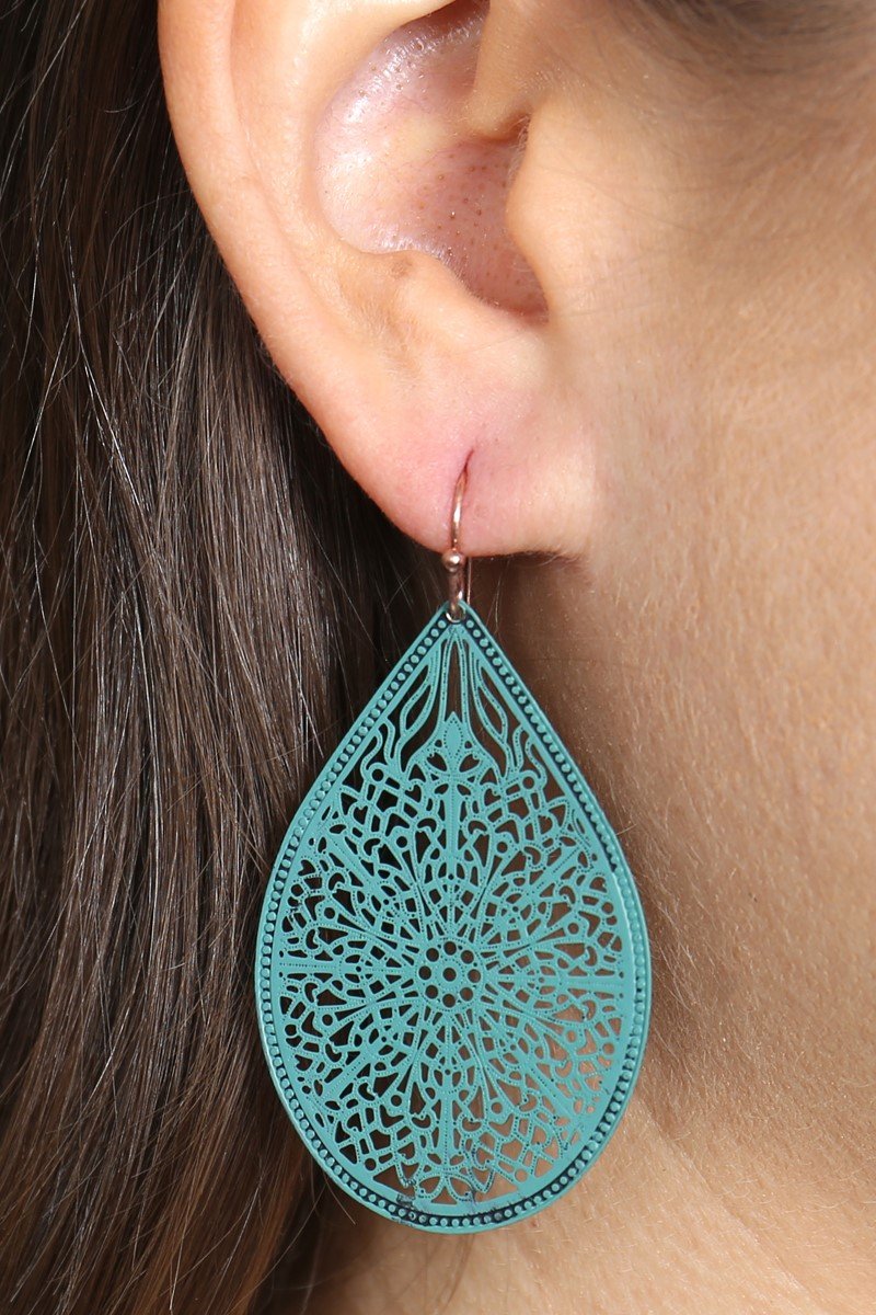 Riah Fashion - Filigree Teardrop Hook Earrings - 5 COLORS