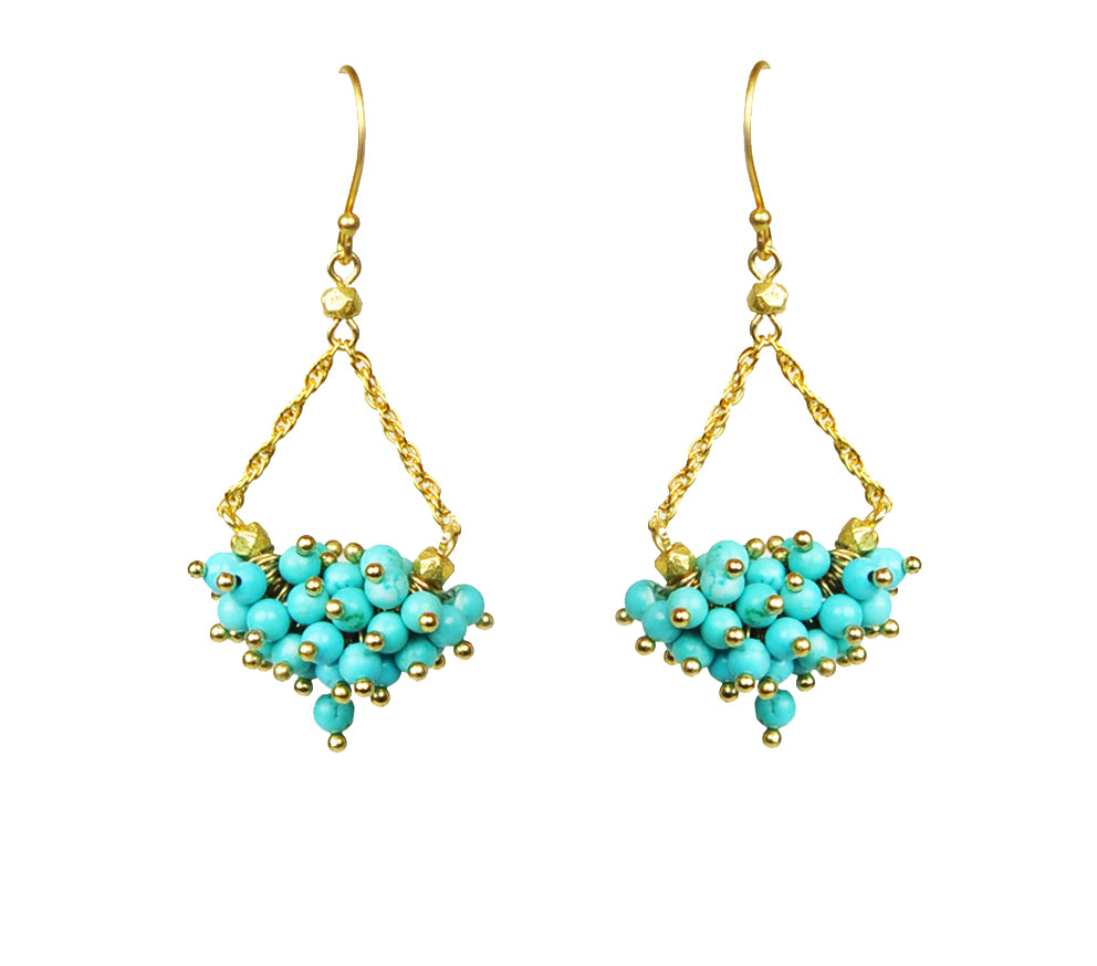 Gena Myint - Turquoise Cluster Chandelier Earrings -