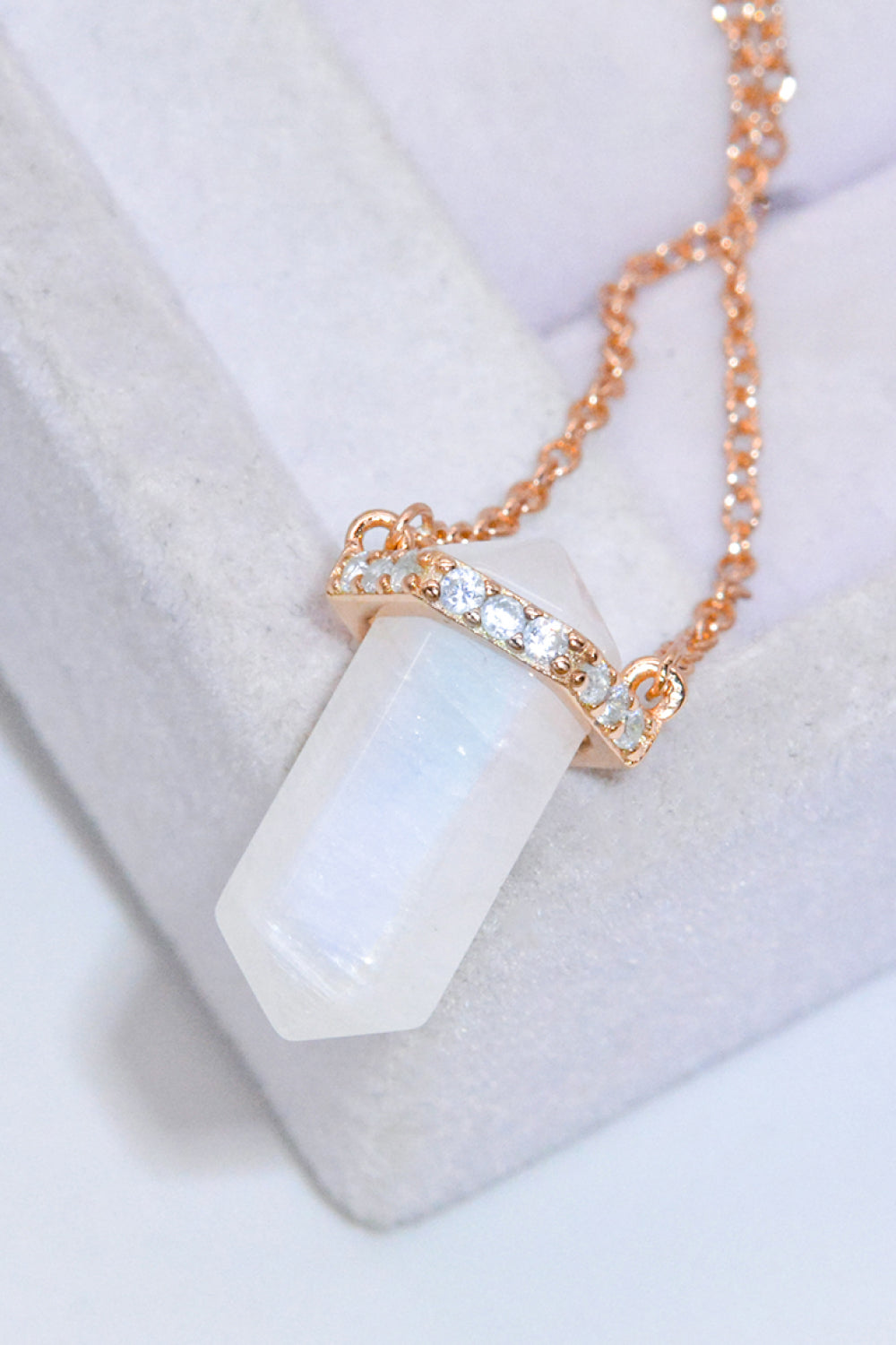 Natural Moonstone Chain-Link Necklace - T - 2 FINISHES -