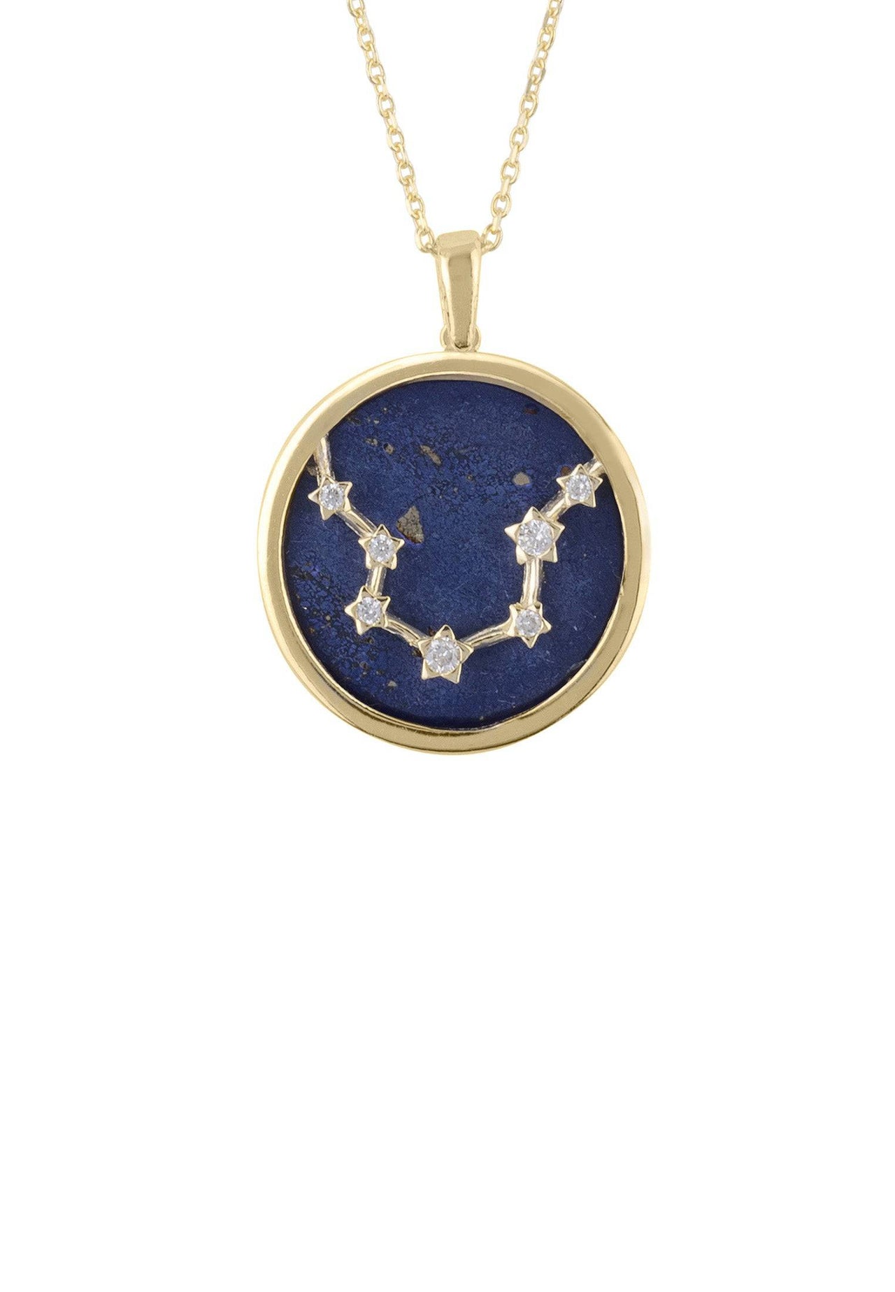 Zodiac Lapis Lazuli Gemstone Star Constellation Pendant Necklace Gold Aquarius -