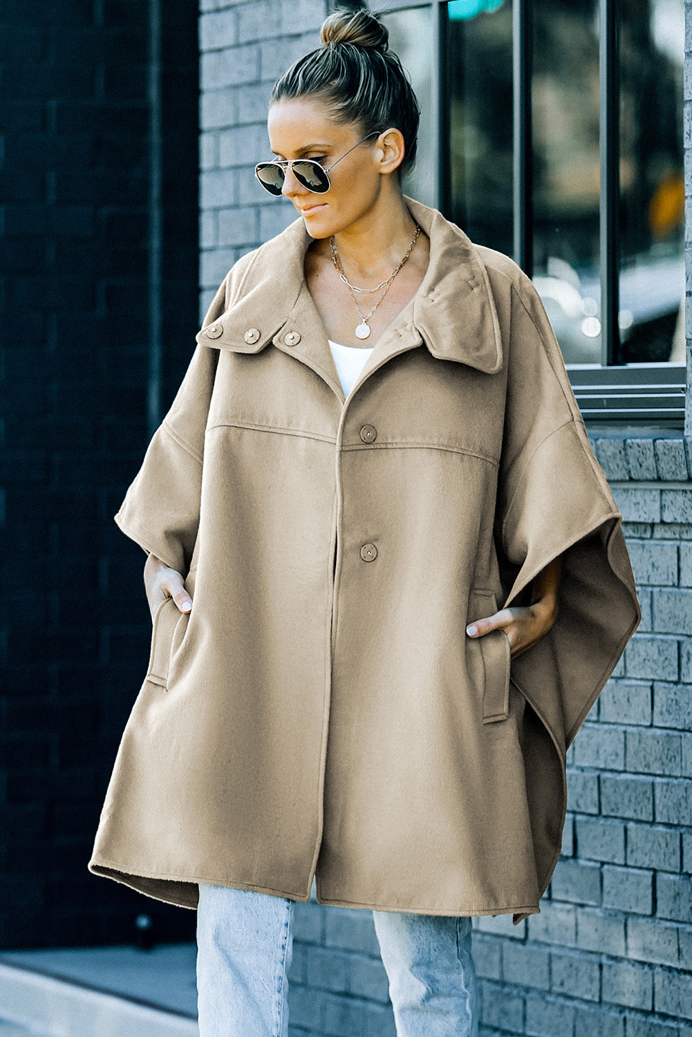 Snap Down Dolman Sleeve Coat - T - 1 COLOR -