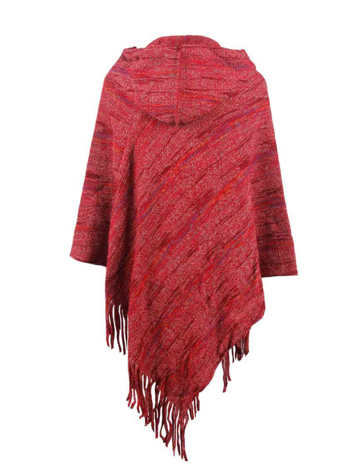 Fringe Hem Hooded Poncho - T - 5 COLORS -