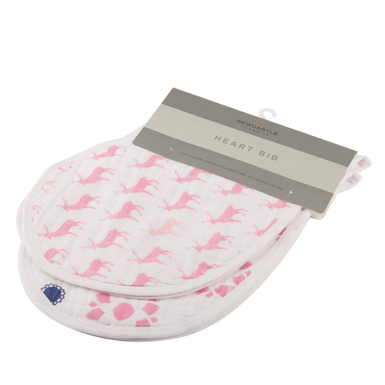 Newcastle - Pop of Pink Cotton Heart Bibs 2pk -