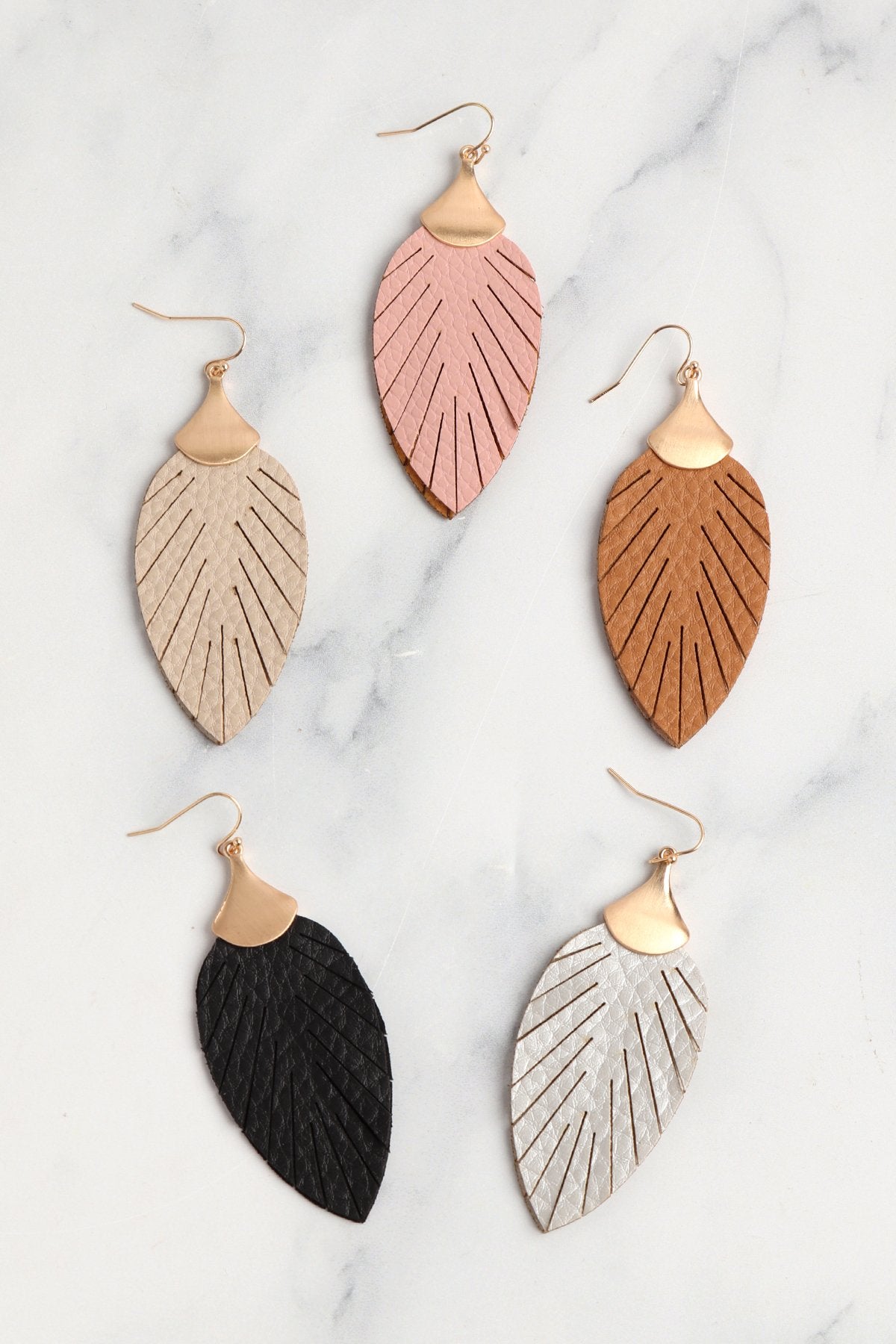 Riah Fashion - Pu Leather Hook Earrings - 5 COLORS