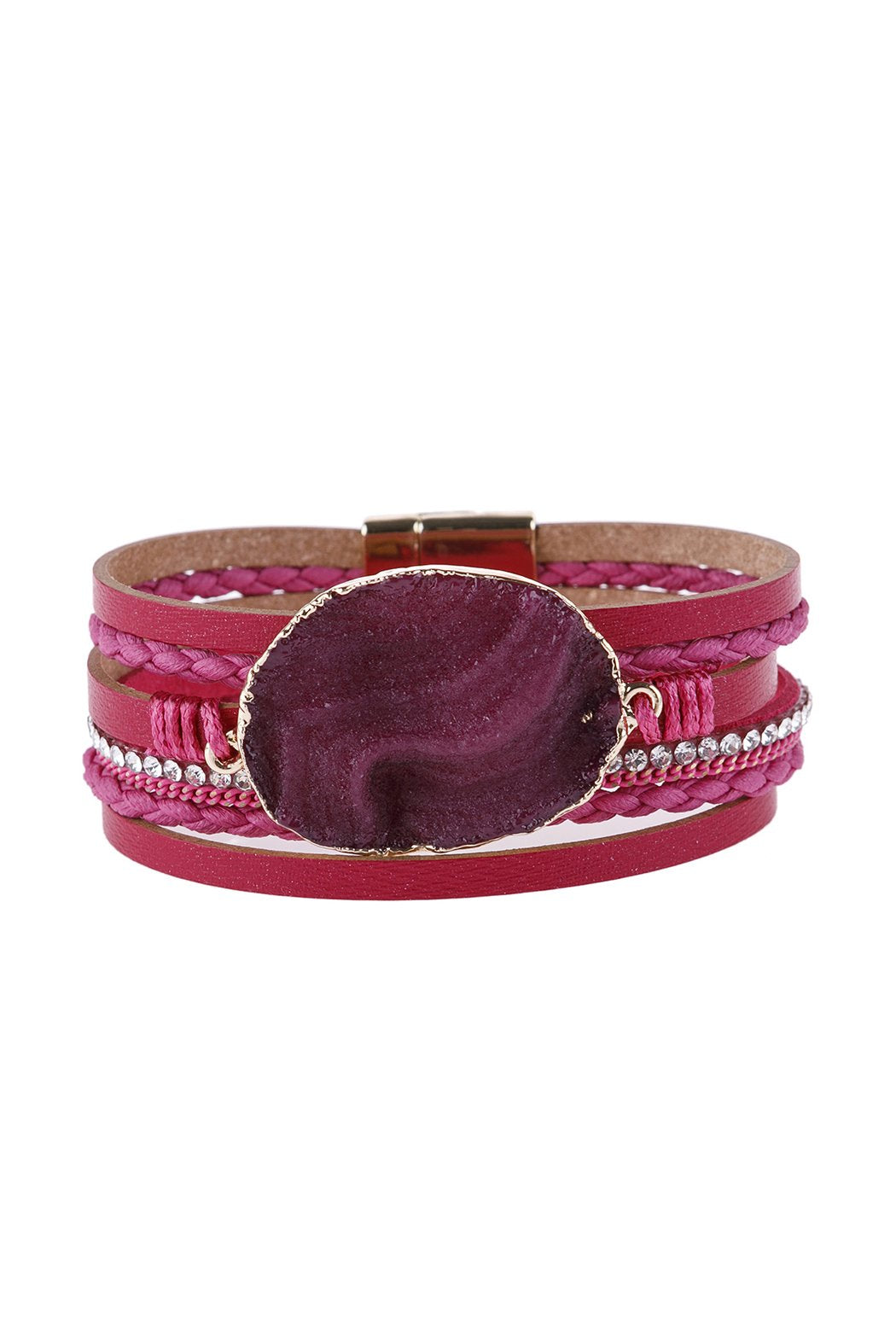 Riah Fashion - Large Semi Stone Leather Wrap Bracelet - 7 COLORS -