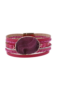 Thumbnail for Riah Fashion - Large Semi Stone Leather Wrap Bracelet - 7 COLORS -